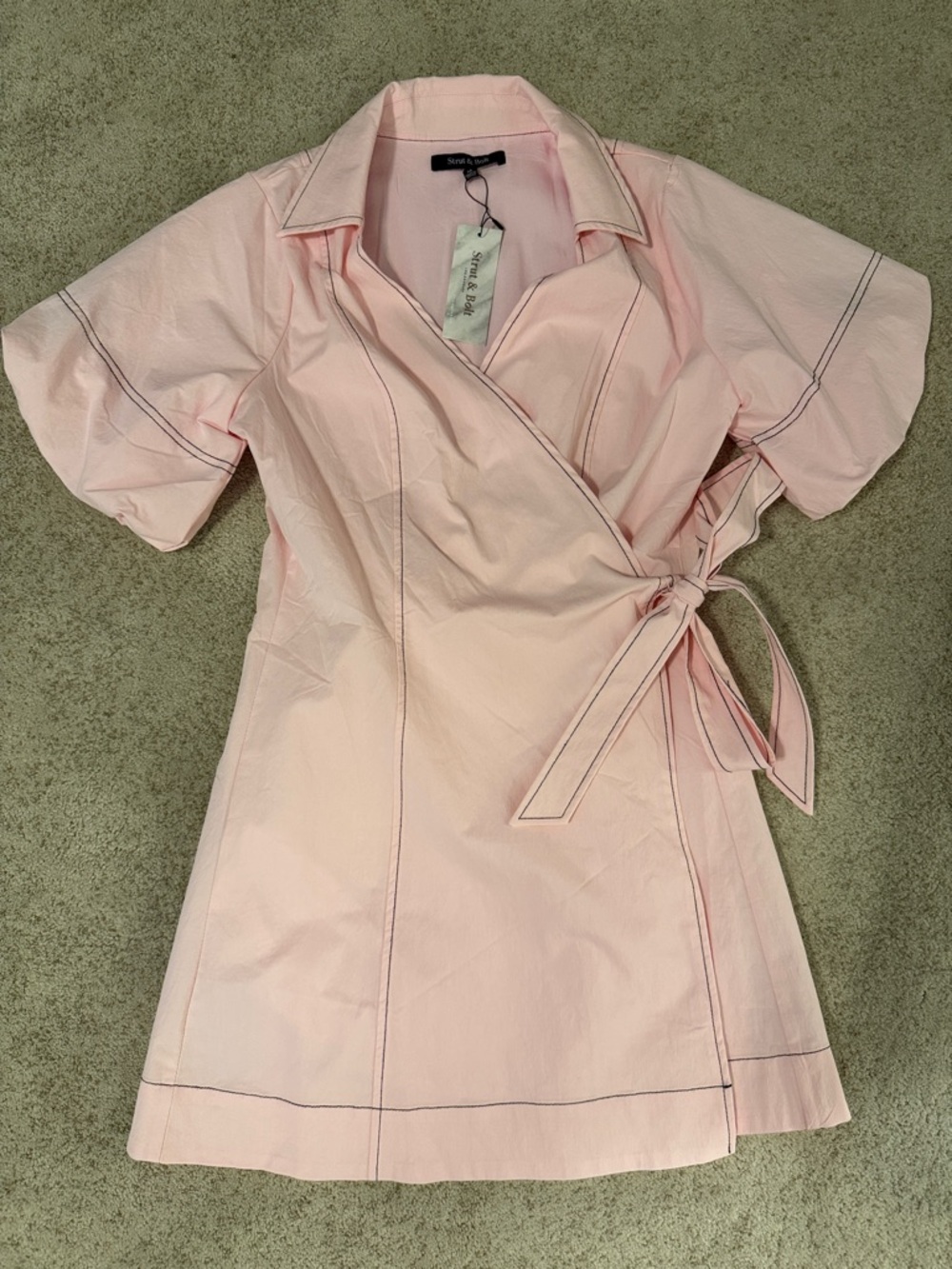 NWT Light Pink Wrap Dress with Contrast Topstitching